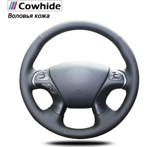 Handsewing Black Genuine Leather Steering Wheel Covers for Infiniti JX35 M35 M25 M56 Q70 QX60 Nissan Murano Pathfinder