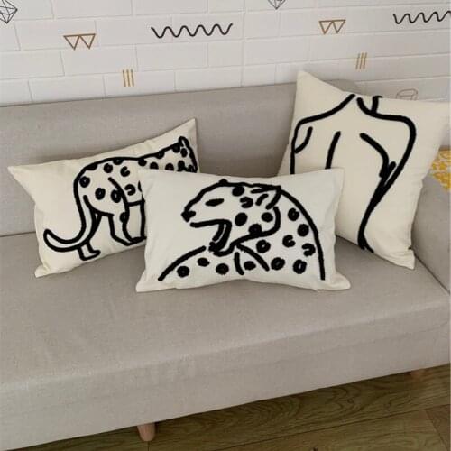 Cutelife Nordic White Canvas Embroidery Body Pillow Case Living Room Soft Bedroom Pillowcase Home Decorative Pillow Case 45x45cm