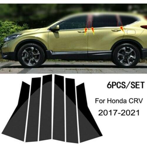 Black Glossy Finish PILLAR POSTS SET DOOR TRIM PIANO COVER KIT FOR HONDA CR-V CRV 2017-2021 Pillar Stickers