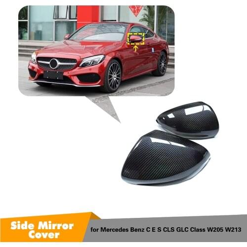 For Mercedes-Benz W205 2015-2019 Add On Side Mirror Covers Caps RHD, Dry Carbon Fiber Rearview Mirror Cover Cap