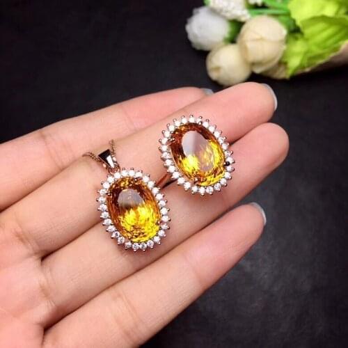 10 carat gem.Natural Citrine jewelry, ring necklace, 925 silver, rose silver. Simple style