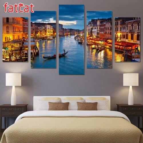 FATCAT 5 Piece Venice Water City Boat Light Landscape Diy Diamond Painting Full Square Round Drill Diamond Embroidery Sale AE947