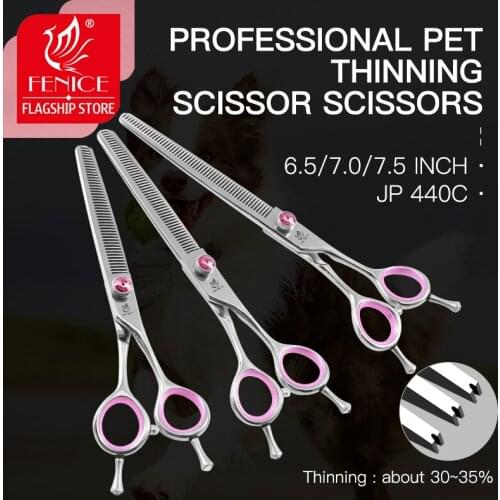 Fenice Japan 440C Stainless Steel 6.5/6.75/7.25 inch Professional Thinning Scissors for Dogs Handmade Thinning Rate 35