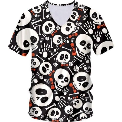 IFPD EU Size V-neck Hip Hop 3D Cute Skull Tshirt Men 's Summer Fashion Streetwear Terror Short Sleeve Harajuku Tshirt Drop Ship
