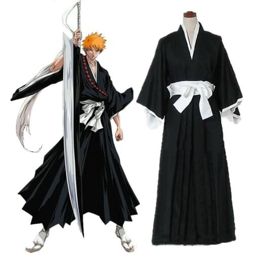 Anime Bleach Costume Kurosaki ichigo Cosplay For Men Women Japanese Traditional Kimono For Adults Performance Show Fancy Role