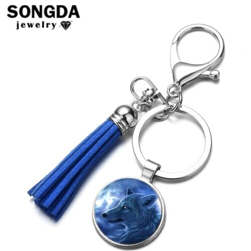 SONGDA Classic High-grade Nordic Wiccan Wolf Moon Art Keychain Amulet Slavic Talisman Pagan Bag Pendant & Tassel Charm Key Chain