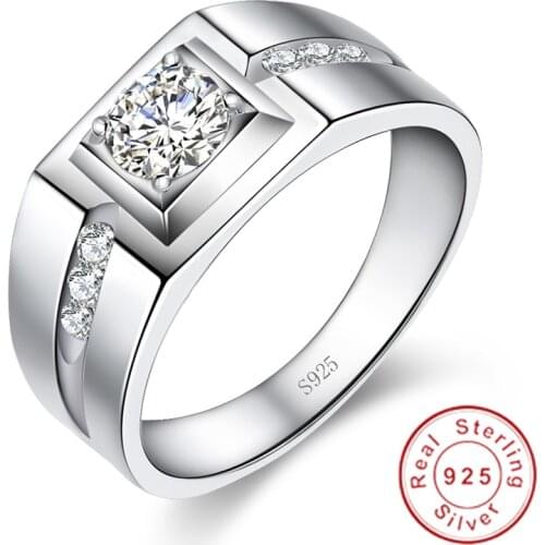 Solitaire male 5mm Lab Diamond cz Ring 925 Sterling silver Engagement Wedding Band Rings for men Anniversary Party Jewelry Gift