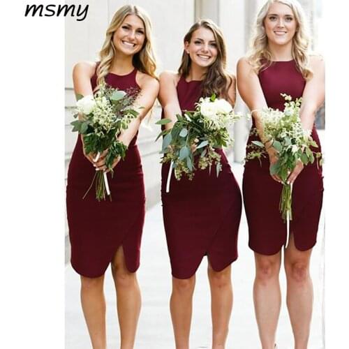 Short Bridesmaid Dress Cheap Knee-Length Sheath Wedding Guest Gown Forma Party Maid Of Honor Dresses