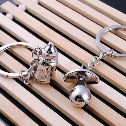 Creative metal pacifier and feeding bottle couple key chain wedding favor gift souvenirs LX1472