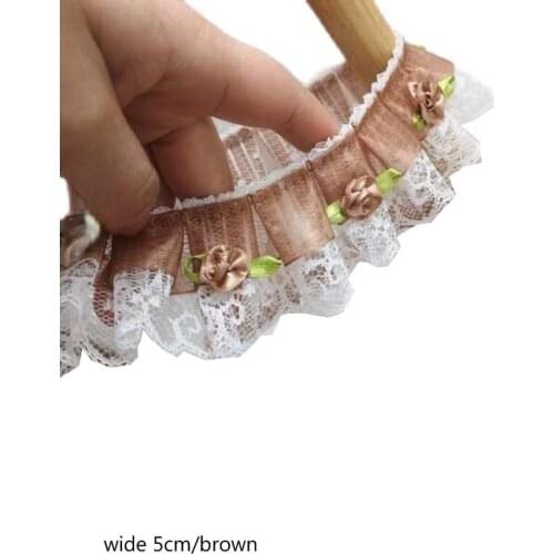 5CM Wide NEW Embroidery brown 3D flower lace fabric trim ribbon DIY sewing applique collar guipure cloth wedding guipure decor