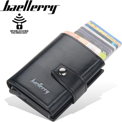 Baellerry Small Men Buckle Bank Card Holder Automatic Spring Card Case Metal Aluminum Shell Card Clips for Male tarjetero hombre