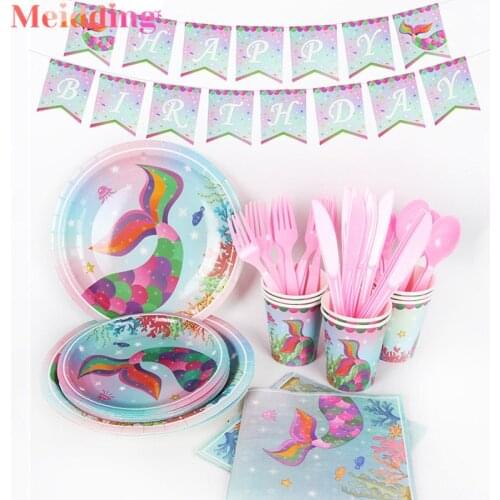 Little Mermaid Party Supplies Wedding Disposable Tableware Kit Mermaid Birthday Party Favors Kids Birthday Parties Decorations