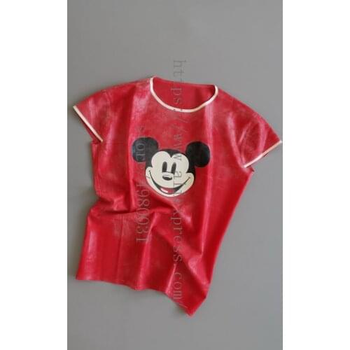 Cute womens custom tailored short sleeve latex t-shirt made of 100% real & natural latex and with white hem decorations