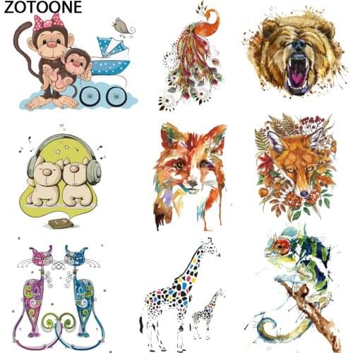 Cartoon ink animal hot stamp Fox, peacock, giraffe iron on patches for clothes heat transfer sticker diy patches for clothing D