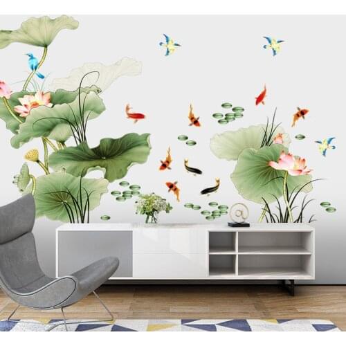 Wall Stickers Living Room Wallpaper Decorations Lotus Lotus Leaf Self-Adhesive Flower Dining Room Art Home Decor