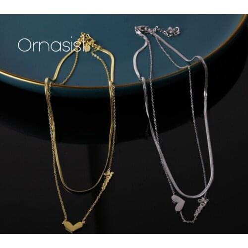 New Titanium Steel Love Heart Letter 2-Layer Clavicle Chain Exquisite Simple Jewelry Girl Favorite Gift Three Colours