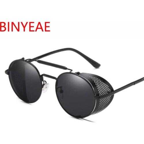 Retro Design Round Steampunk Shades Men Luxury Brand Designer Steampunk Goggles Side Shield Black Sunglasses Male Driving UV400