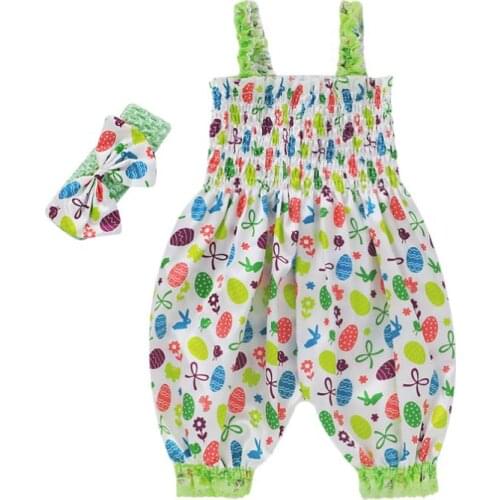 Newborn Baby Girls Summer Romper Hairband Infants Sleeveless Elastic Waist Long Pants Playsuit Baby Jumpsuitt Trousers