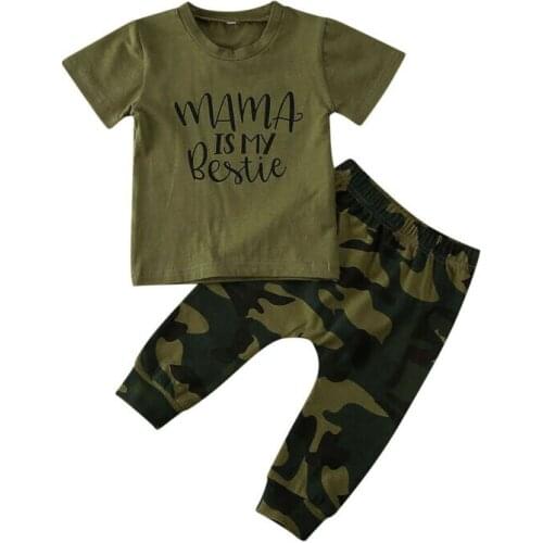 Wholesale 2pcs Clothes Set Toddler Kids Baby Boys T Shirt Tops+Camo Pants Outfit Clothes Set