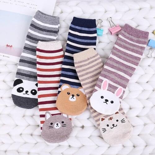 PEONFLY Cartoon Directly Plate cute Socks Woman Striped Bear Panda cat Tiger Rabbit Small Animal Stitching Pure Cotton Socks