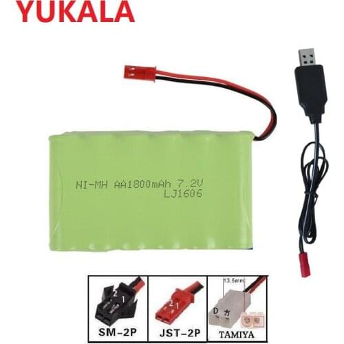 7.2v 1800mah H style High capacity AA Ni-MH rechargeable Battery+usb JST/TAMIYA/SM-2P plus for RC car RC trucks RC boat
