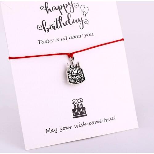 Happy Birthday Gift Cake Heart Charm Bracelets Rope Chain Jewelry Women Men Boy Girl Unisex Gift Drop Shipping