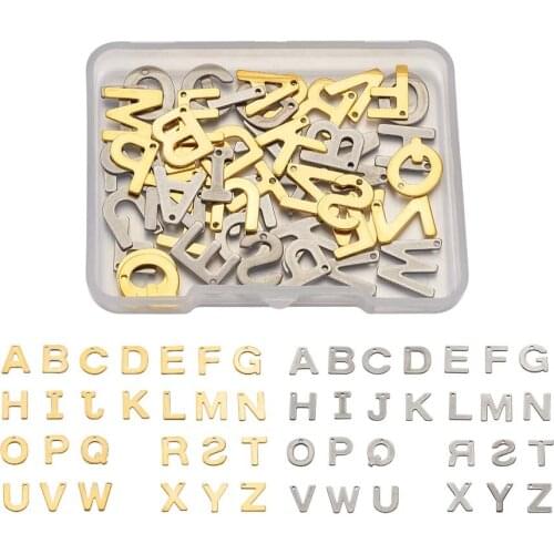 1Box Stainless Steel Alphabet Letter Charms Pendants 26 Letter A~Z Beads Charm Fit Necklace Bracelet DIY Handmade Jewelry Making