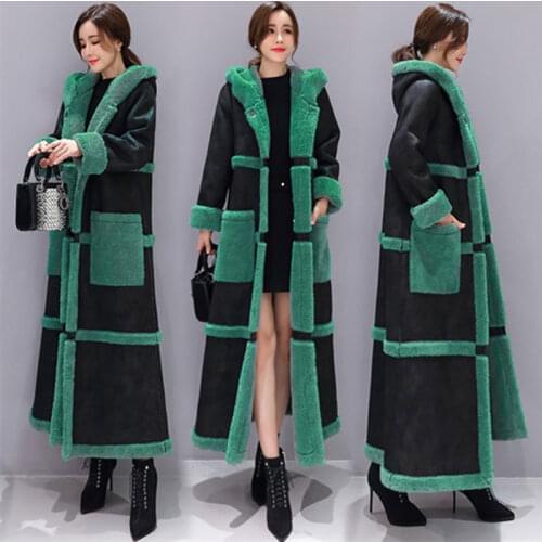 Luxury Korean Ladies Reversible Leather Clothes Women Winter Jacket Hooded Faux Fur Coats Casual Warm Long Coat Parkas Plus Size