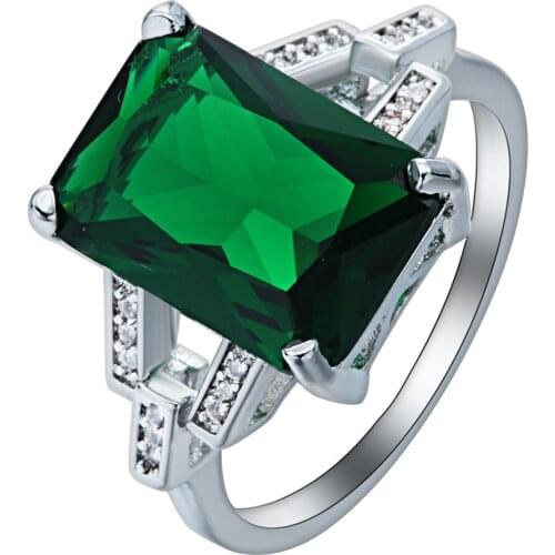 Luxury square green crystal promise Rings for women jewelry gift princess micro paved white cz finger wedding Engagement Ring