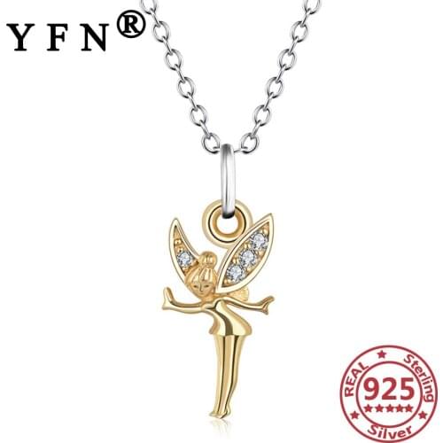 YFN 925 Sterling Silver Dance Angel Necklaces Crystal Zircon Necklaces Pendants Jewelry 925 Silver Chain Valentines Day Gifts