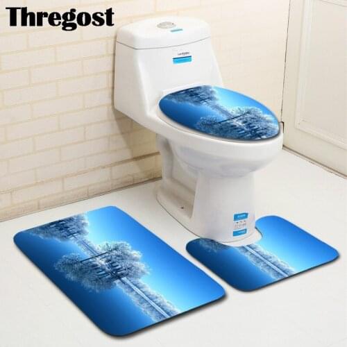 Modern Scenic Printed Bathroom Carpet 3pcs Shower Mats Absorbent Carpet Non-slip Carpet Toilet Rug Bath Mat Set Foot Mats