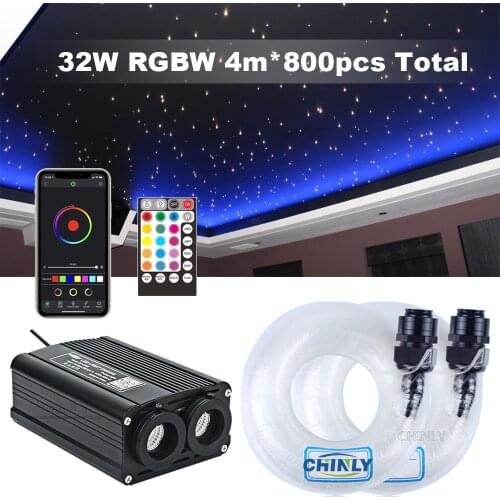 Bluetooth Fiber Optic Light Double Heads 32W RGBW Engine Light RF Remote Control 600pcs 4M Cable Starry Effect Ceiling Lighting