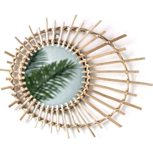 H7JC Rattan Dressing Mirror Innovative Art Decoration Creative Makeup Wall Mirrors