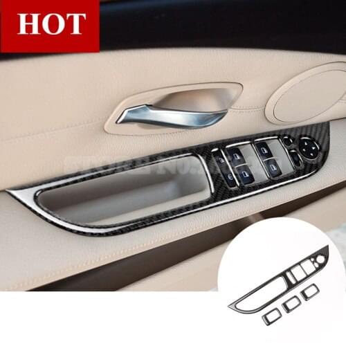 Carbon Fiber Car Door Armrest Window Switch Cover For BMW 5 Series E60 2008-2010 4pcs Car accesories interior Car Trim
