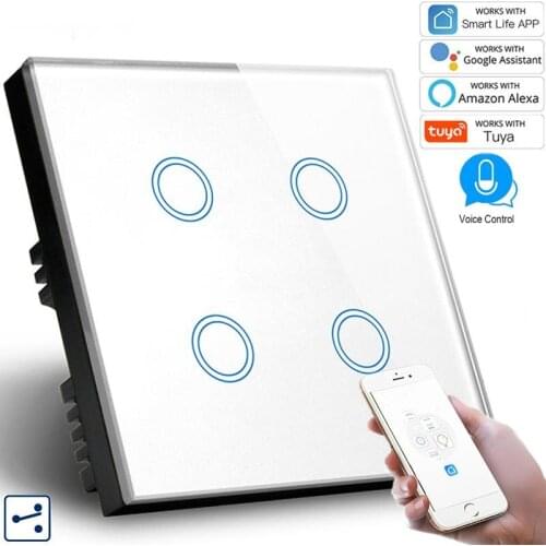 UK 1/2/3/4Gang 2Way WiFi Smart Light Switch Glass Panel Touch Switch Compatible with Alexa Google Home Smart Wall Switches