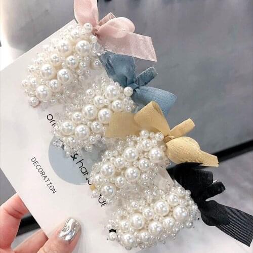 Korea Fashion pearls Hair Clip Barrettes for Women Girls Pearl bow flowers Hair clips Hairpins Hair Accessories
