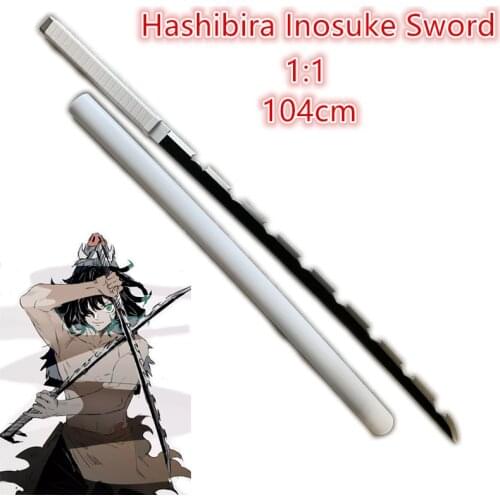 1:1 Hashibira Inosuke White Sowrd 104cm Demon Slayer Cosplay Sword Anime Ninja Knife Kimetsu no Yaiba Sword Weapon PU Model Gift