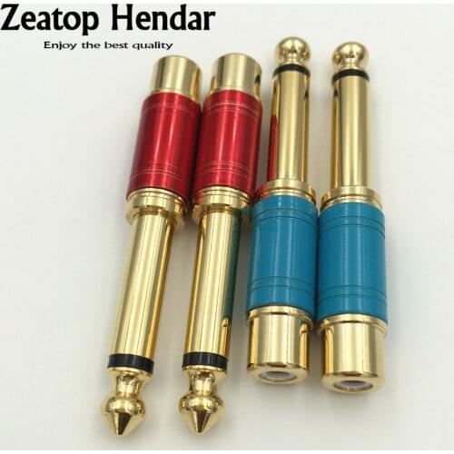 10Pcs New High Quality 6.35mm Mono Male Plug to RCA Female Jack Adapter 6.35 Audio to RCA M/F Connector