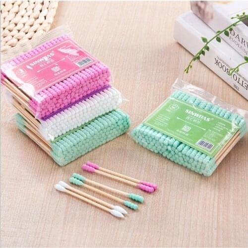 100pcs/Pack Double Head Cotton Swab Women Makeup Cotton Buds Tip Wood Sticks Nose Ears Cleaning Health Care Tools