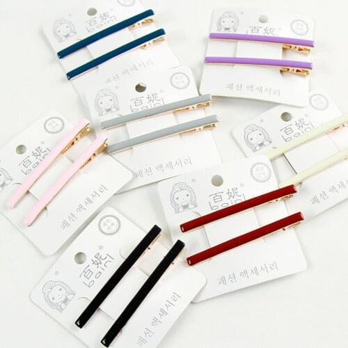 2 pcs/set- Korean Version Sweet Pure Color Glaze Monogrammed Side Clip Woman Simple Temperament Hair Clip Girls Hair Accessories