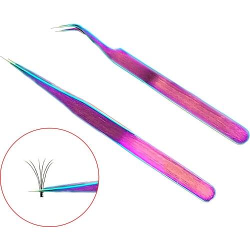 2 PCS Stainless Steel Ingrown Hair Eyebrow Shaping Eyelashes Extension Straight and Curved Tip Tweezers Set