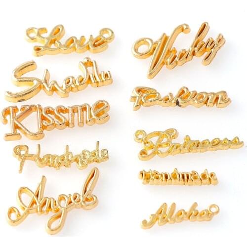 20PC/lot Mix Letters Gold KISSME Angel Variety Of Letters Metal Material Epoxy Mold Making Jewelry Filling For DIY Jewelry
