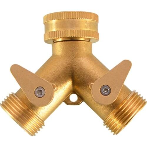 3/4Inch Garden Hose Splitter Brass Y Shape 2 Way Valve Faucet Taps Water Pipe Connector With Switch For Drop Ship