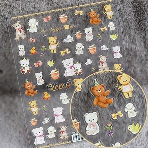 New Fashion 3D Nails Sticker Self-Adhesive Decal Bear Nail Polish Sticker 5D Thin Tough Lovely Cute Japanese Style DIY Nail Art