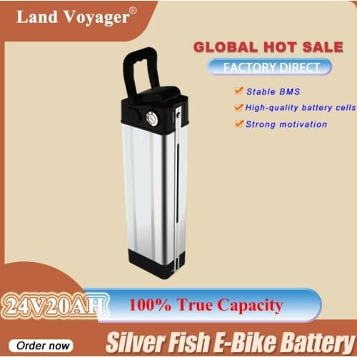 Land Voyager 24V 20AH silver fish 24V 1000W battery electric bike battery with 24V 18650 7S6P Lithium battery with 20A BMS