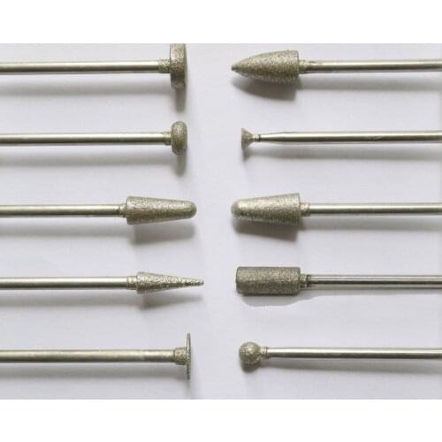 10pcs mix 2.35mm shank HP diamond burs Diamond grinding head Denture jade Emerald polishing