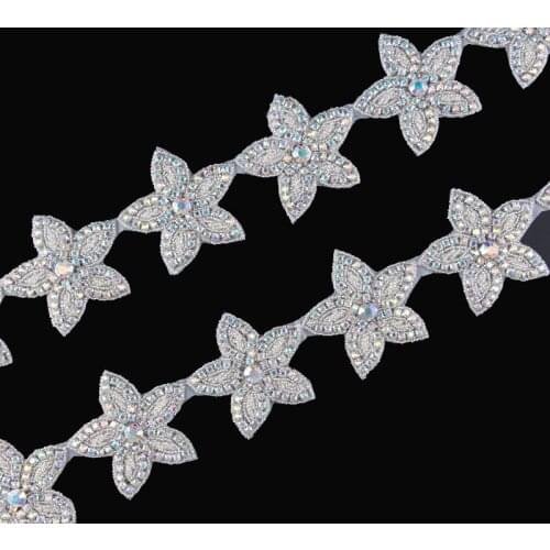 10Yard High Quality Sewing on Star Shape Beaded Rhinestone Applique Trim Hot Fix Crystal Chain Trimming Girl Wedding/Bridal