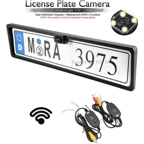 Wireless video Transmitter and Receiver For Parking Car Europe European License Plate Frame Rearview Camera 4 LEDs Night Vision