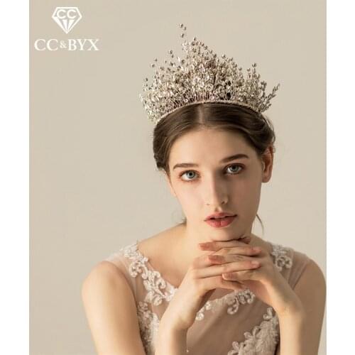CC Crown Tiara 100% Handmade Hairband Luxury Wedding Hair Accessories For Bridal Women Crystal Beads Crowns High Quality O571