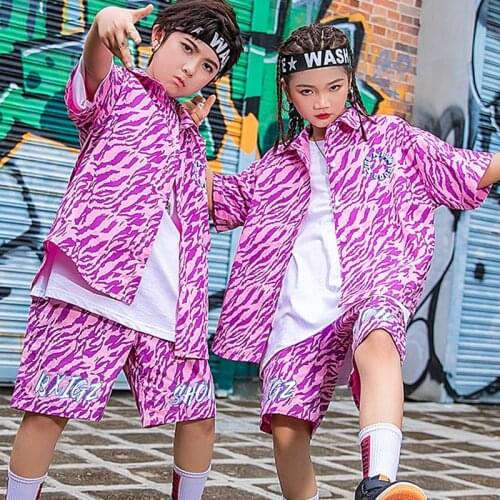Kids Hip Hop Jazz Dance Clothing Girls Costumes Pink Zebra Pattern Shirt Shorts Boys Ballroom Clothes Stage Show Outfits SL5174